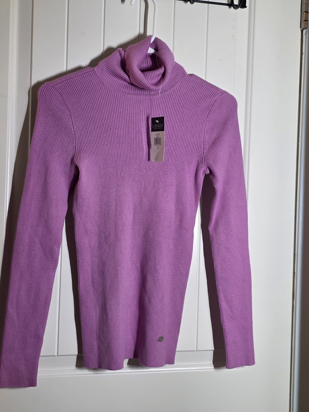 Ralph Lauren Lavender-Pink Ribbed Turtleneck Sweater